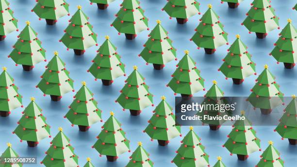 christmas trees low poly background illustration - polygon illustration christmas stockfoto's en -beelden