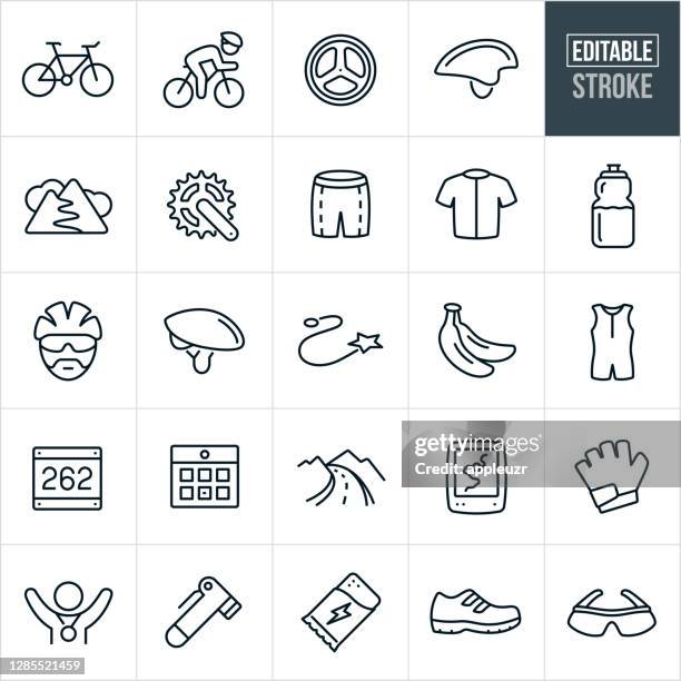 ilustraciones, imágenes clip art, dibujos animados e iconos de stock de ciclismo iconos de línea delgada - trazo editable - uniform