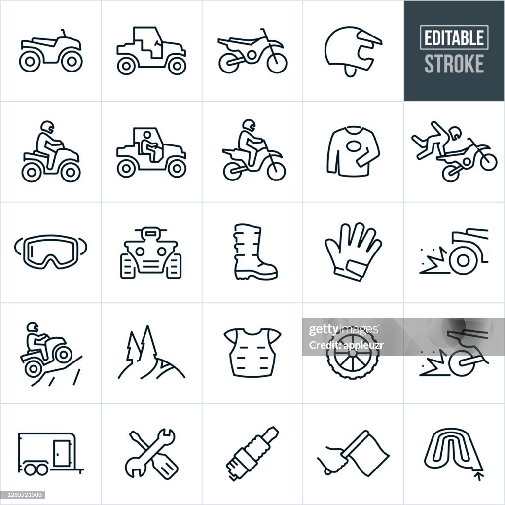 ATV und Dirt Bike dünne Linie Icons - editierbare Schlag