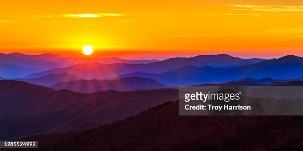 sunset over layered mountains in great smoky mountains national park - gatlinburg stock pictures, royalty-free photos & images