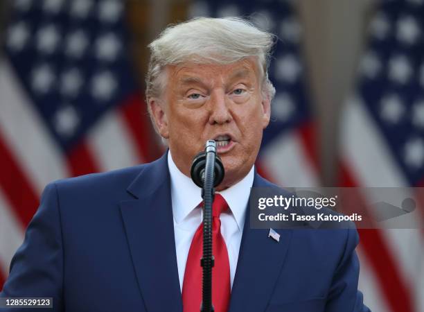 President Donald Trump speaks about Operation Warp Speed in the Rose Garden at the White House on November 13, 2020 in Washington, DC. The is the...