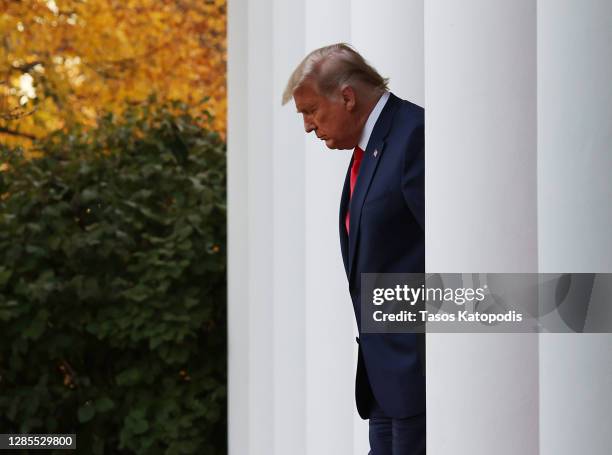 President Donald Trump walks up to speak about Operation Warp Speed in the Rose Garden at the White House on November 13, 2020 in Washington, DC. The...