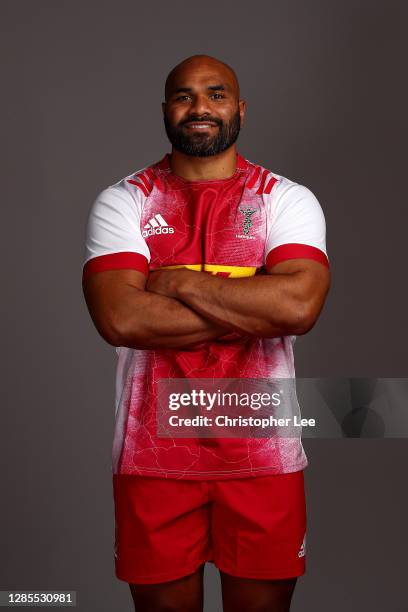 Paul Lasike of Harlequins poses for a portrait during the Harlequins squad photo call for the 2020-21 Gallagher Premiership Rugby season at...