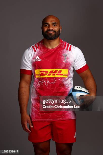 Paul Lasike of Harlequins poses for a portrait during the Harlequins squad photo call for the 2020-21 Gallagher Premiership Rugby season at...