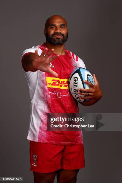 Paul Lasike of Harlequins poses for a portrait during the Harlequins squad photo call for the 2020-21 Gallagher Premiership Rugby season at...