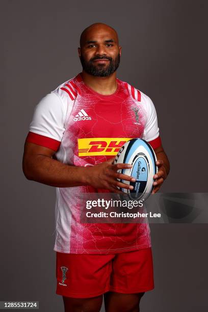Paul Lasike of Harlequins poses for a portrait during the Harlequins squad photo call for the 2020-21 Gallagher Premiership Rugby season at...