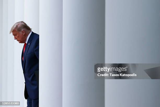 President Donald Trump walks up to speak about Operation Warp Speed in the Rose Garden at the White House on November 13, 2020 in Washington, DC. The...