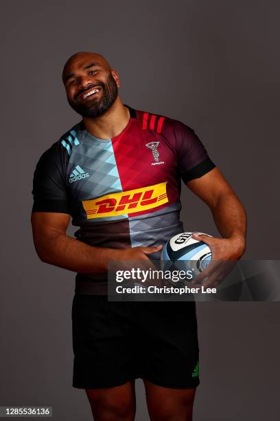 Paul Lasike of Harlequins poses for a portrait during the Harlequins squad photo call for the 2020-21 Gallagher Premiership Rugby season at...