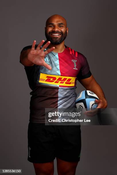 Paul Lasike of Harlequins poses for a portrait during the Harlequins squad photo call for the 2020-21 Gallagher Premiership Rugby season at...