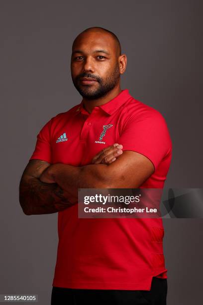 Jordan Turner-Hall of Harlequins poses for a portrait during the Harlequins squad photo call for the 2020-21 Gallagher Premiership Rugby season at...