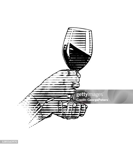 ワインのグラスを持つ手のクローズアップ - ソムリエ点のイラスト素材／クリップアート素材／マンガ素材／アイコン素材