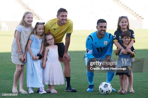 Adam Federici of Macarthur FC and Mark Milligan of Macarthur FC pose for a photo during a Macarthur FC trial match at Campbelltown Sports Stadium on...