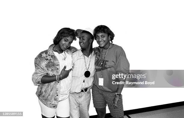 Rappers Stacy Phillips of JJ Fad, Kwamé and MC JB of JJ Fad poses for photos backstage at Kemper Arena in Kansas City, Missouri in June 1989.