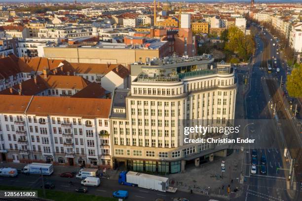 In this aerial view the Soho House Berlin stands during a four-week semi-lockdown during the second wave of the coronavirus pandemic on November 12,...