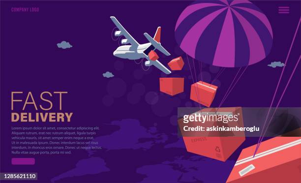 ilustraciones, imágenes clip art, dibujos animados e iconos de stock de carga de avión - paracaídas