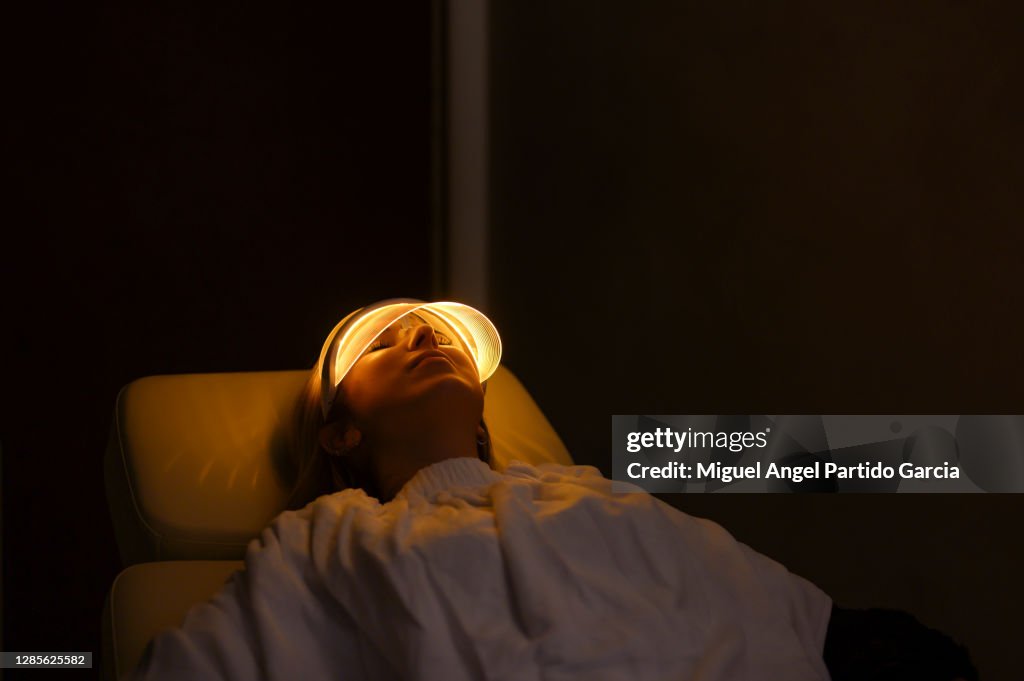 Woman Led Light Woman With Led Light Therapy Facial Beauty Mask Photon Therapy High-Res ...