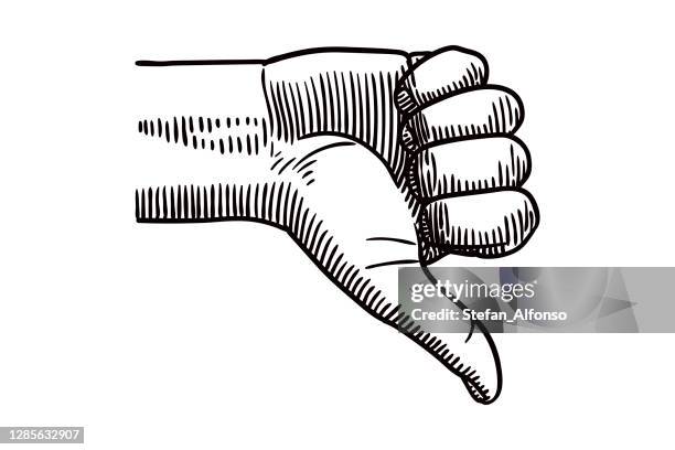 vector drawing of a hand showing thumb down - thumbs down stock illustrations