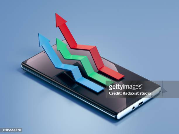 stock graphs 3d illustration icon on smart phone - finanza ed economia foto e immagini stock