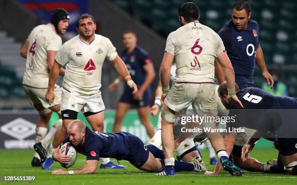 Dan Robson of England scores his sides 6th try during the 2020 Autumn Nations Cup, Quilter International match between England and Georgia at...