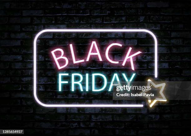 black friday neon lights - black friday foto e immagini stock