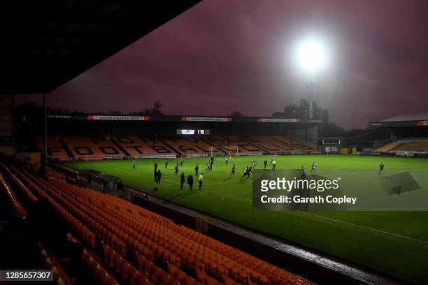 General view of red skies above play during the Sky Bet League Two match between Port Vale and Tranmere Rovers at Vale Park on November 14, 2020 in...