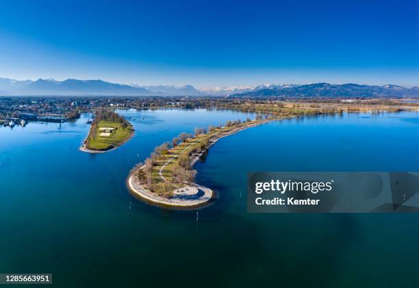 aerial view of a peninsula - bregenz stock pictures, royalty-free photos & images