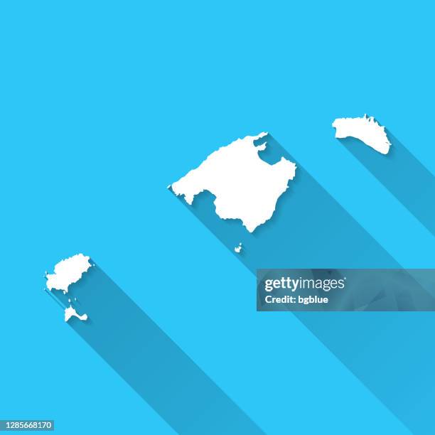 balearic islands map with long shadow on blue background - flat design - menorca stock illustrations