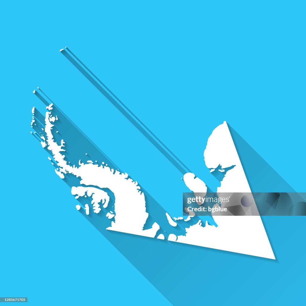 British Antarctic Territory map with long shadow on blue background - Flat Design