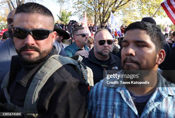 Radio show host Alex Jones participates in the “Million MAGA March” from Freedom Plaza to the Supreme Court, on November 14, 2020 in Washington, DC....