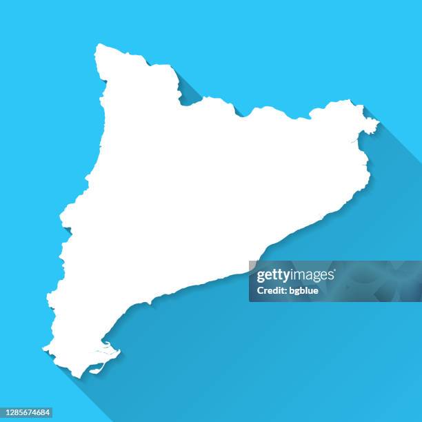 stockillustraties, clipart, cartoons en iconen met de kaart van catalonië met lange schaduw op blauwe achtergrond - vlak ontwerp - catalonia square