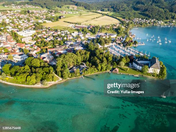 view of the marina at seewalchen am attersee - attersee stock-fotos und bilder
