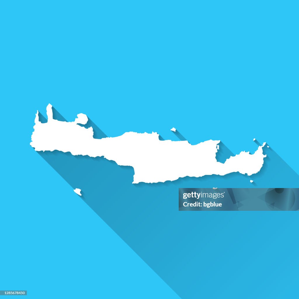 Crete Map Large Crete Map With Long Shadow On Blue Background Flat Design High-Res ...