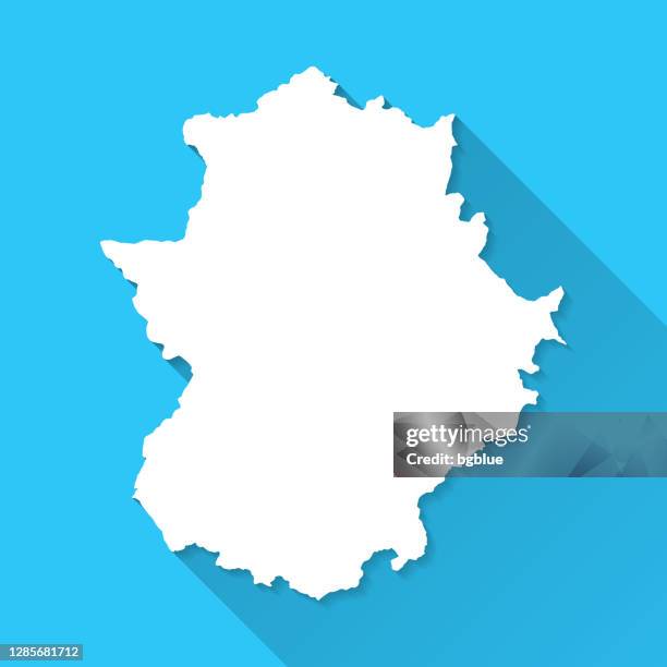 extremadura map with long shadow on blue background - flat design - merida spain stock illustrations