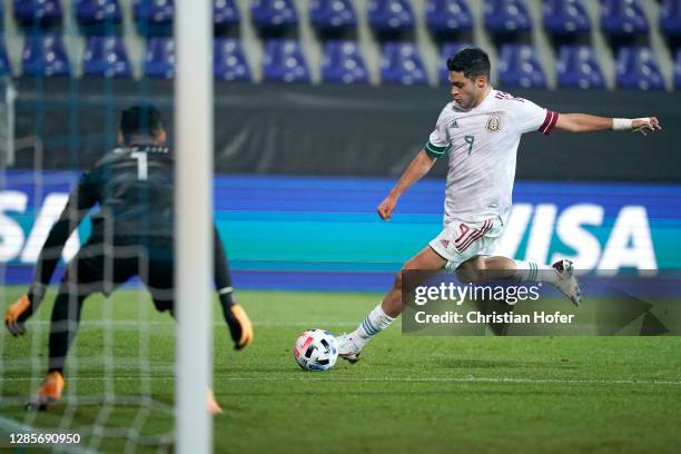 Wiener Neustadt, AUSTRIA Raul Jimenez of Mexico shoots and misses during the international friendly match between Mexico and South Korea at Wiener...