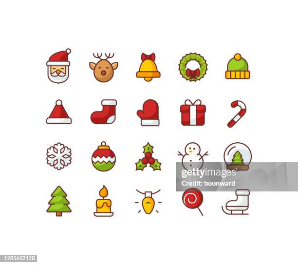 weihnachten flache farbe umriss icons - weihnachtsmann stock-grafiken, -clipart, -cartoons und -symbole