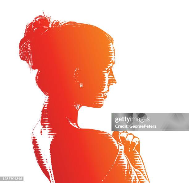 engraving silhouette of sensual woman - messy bun stock illustrations