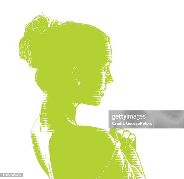 engraving silhouette of sensual woman - messy bun stock illustrations