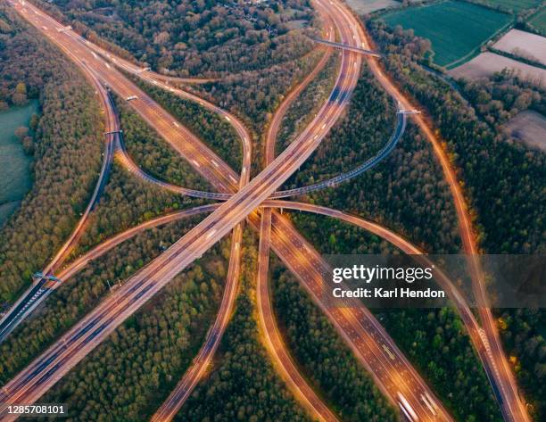 motorway/freeway from above - busy highway stock pictures, royalty-free photos & images