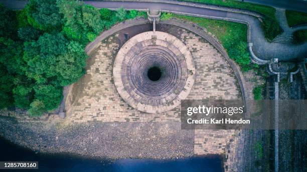 a sinkhole at a dam - stock photo - ladybower reservoir stock pictures, royalty-free photos & images