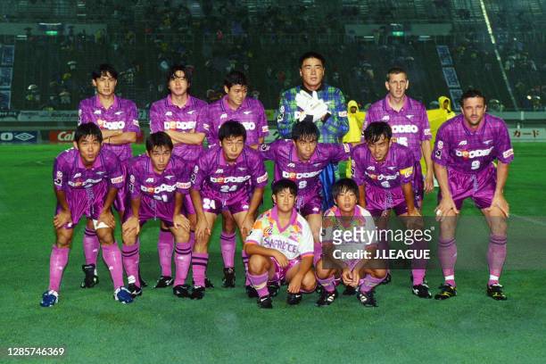 Sanfrecce Hiroshima players line up for the team photos prior to the J.League second stage match between Sanfrecce Hiroshima and Yokohama Marinos at...