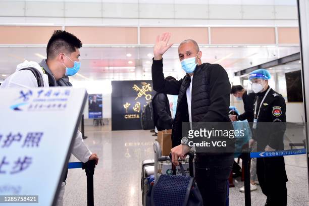 Miranda of Jiangsu Suning is seen at an airport as he departs for home on November 15, 2020 in Nanjing, Jiangsu Province of China.