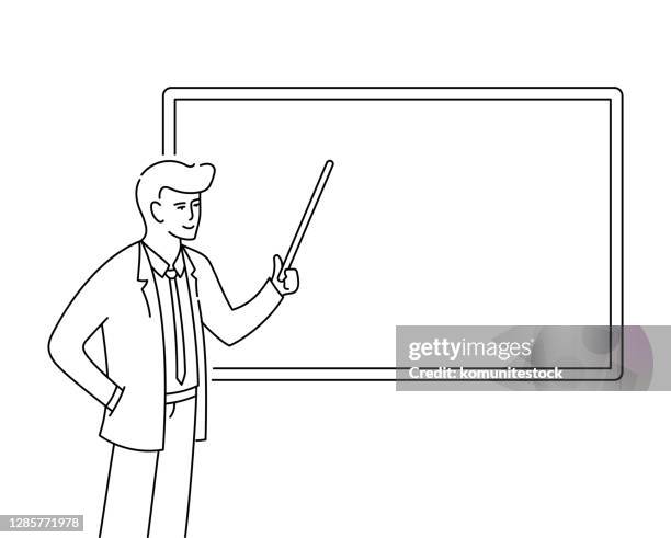 teacher and education related line style concept vector illustration - elementary school classroom stock illustrations