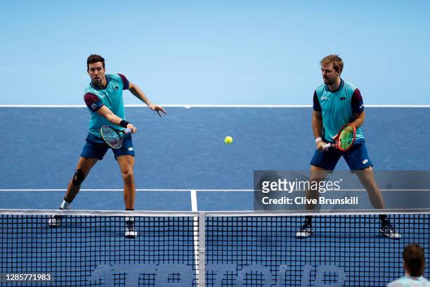 Kevin Krawietz of Germany and Andreas Mies of Germany in action during their doubles match against Wesley Koolhof of The Netherlands and Nikola...