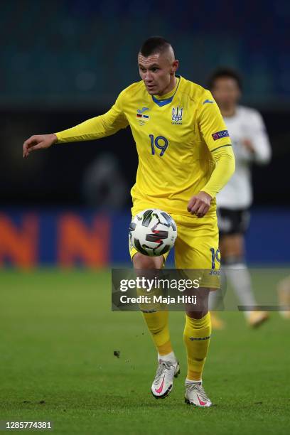 Oleksandr Zubkov of Ukraine controls the ball during the UEFA Nations League group stage match between Germany and Ukraine at Red Bull Arena on...