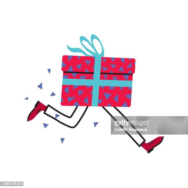 laufende geschenkbox - birthday gift stock-grafiken, -clipart, -cartoons und -symbole