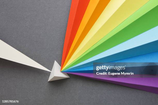 paper prism and rainbow - spettro luminoso foto e immagini stock