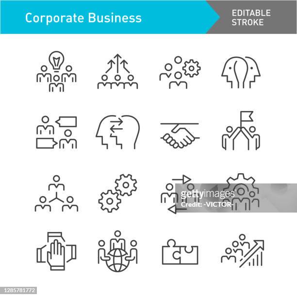 illustrazioni stock, clip art, cartoni animati e icone di tendenza di icone del business aziendale e della cooperazione - line series - corsa modificabile - gruppo di oggetti