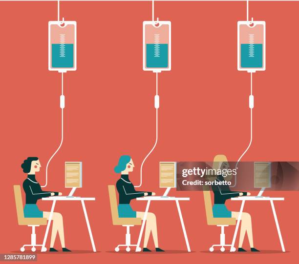 businesswoman - keep working - saline drip stock illustrations