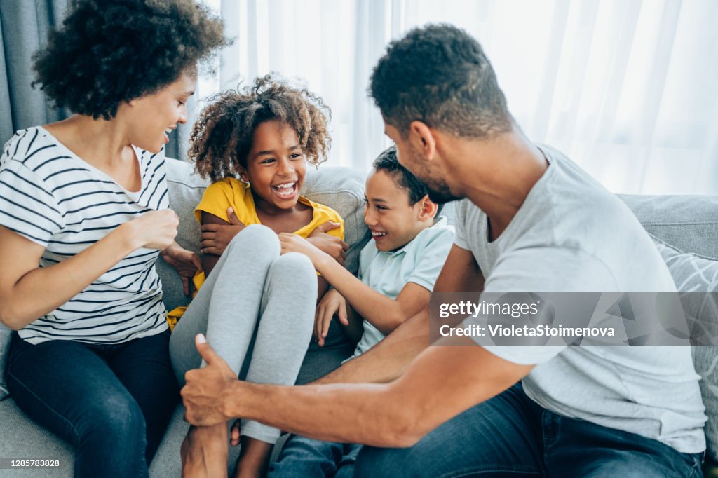 Happy family at home.