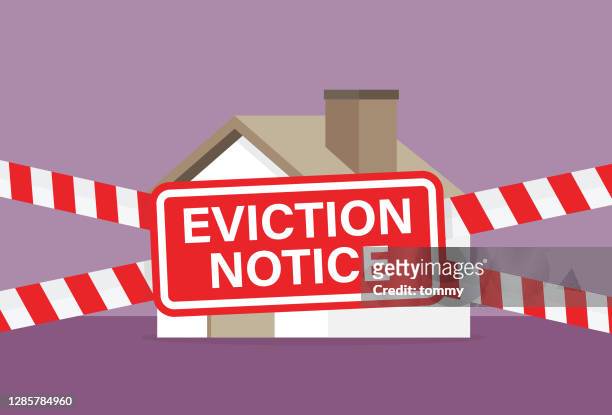 house with an eviction notice sign - information sign stock illustrations
